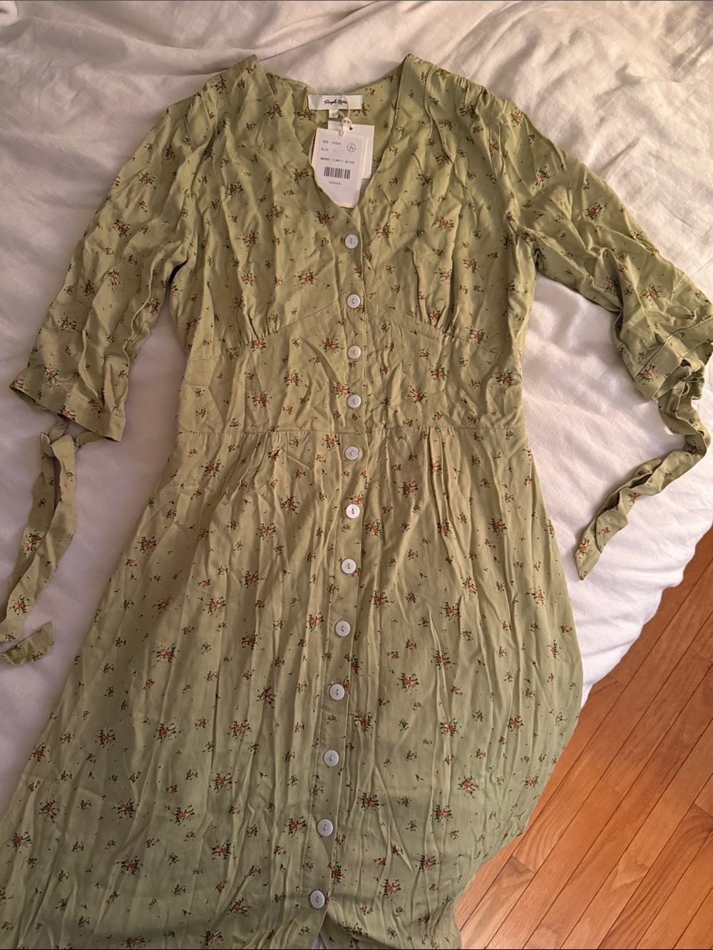 Rosalina Floral Midi Tea Dress - Green size L